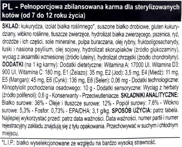 Nährwerte und Zutaten Royal Canin Sterilised 7+ (Senior, 1 Stk., 3500 g)