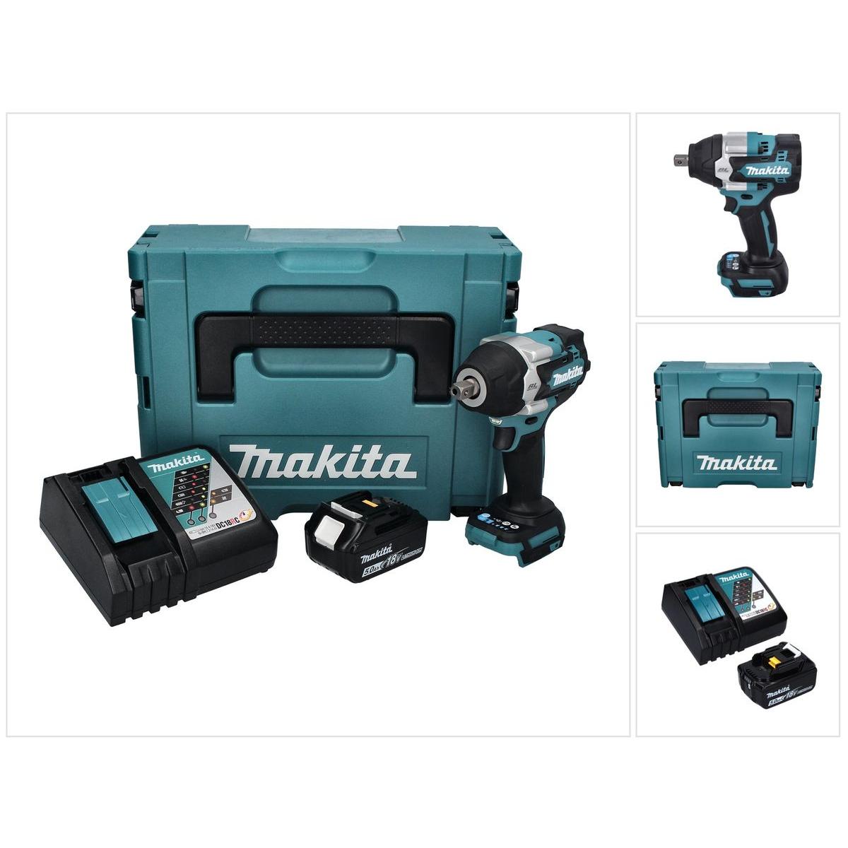 Makita, Bohrmaschine + Akkuschrauber, DTW 701 RT1J Akku Schlagschrauber 18 V 700 Nm 1/2" XPT Brushless + 1x Akku 5,0 Ah ...