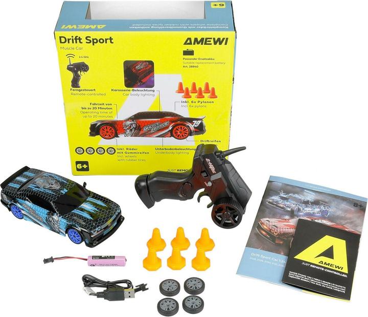 Produktbild Amewi Drift Sport Muscle Car 4WD 1:24 RTR blau (RTR Ready-to-Run)