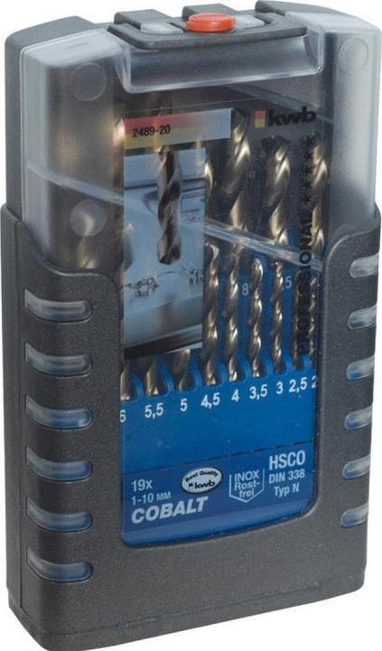 Actual product image kwb COBALT Twist drill set 19 pcs. (1 mm, 3.5 mm, 4 mm, 6.5 mm, 7 mm, 1.5 mm, 2 mm, 2.5 mm, 3 mm, 9.5 mm, 10 mm, 4.5 mm, 5 mm, 5.5 mm, 6 mm, 7.5 mm, 8 mm, 8.5 mm, 9 mm)