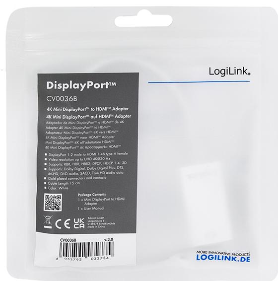Actual product image LogiLink Mini DisplayPort to HDMI (HDMI, 15 cm)