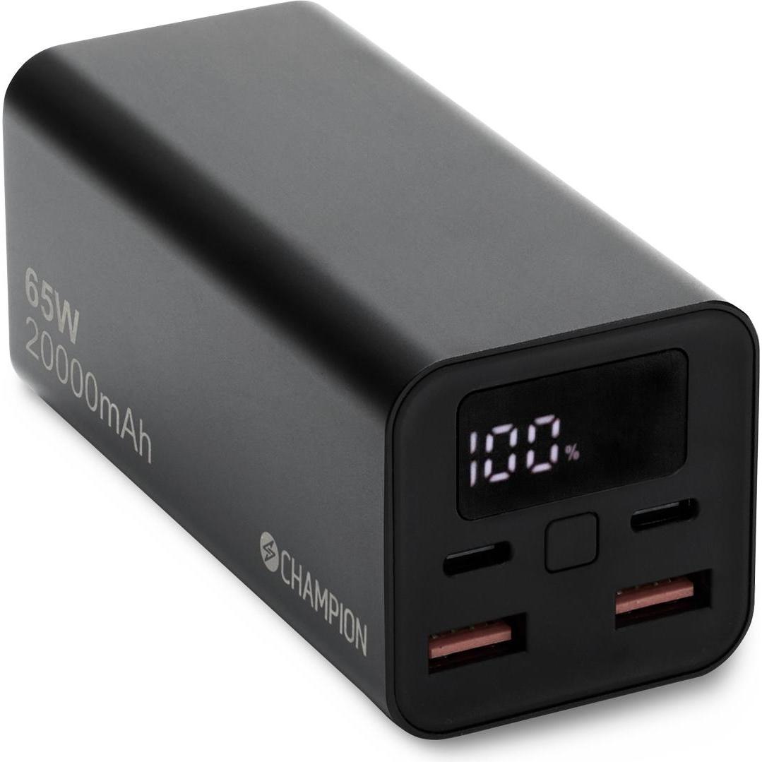 Champion Powerbank 20000 mAh 65W PD (20000 mAh, 65 W, 65 Wh), Powerbank, Schwarz