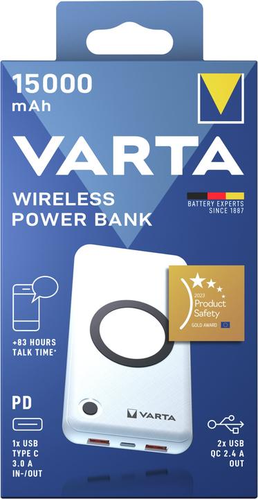 Produktbild Varta Wireless Power Bank + Ladekabel (15000 mAh, 20 W, 55.50 Wh)