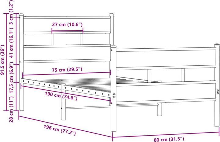 Image du produit vidaXL Bettgestell (75 x 190 cm)