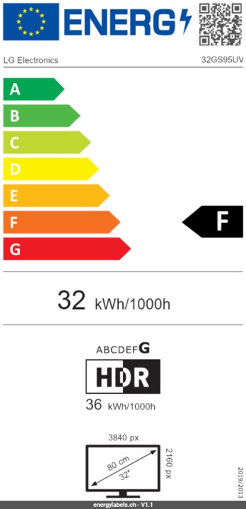Label énergétique LG Monitor UltraGear OLED 32GS95UV-B (3840 x 2160 pixels, 31.50")