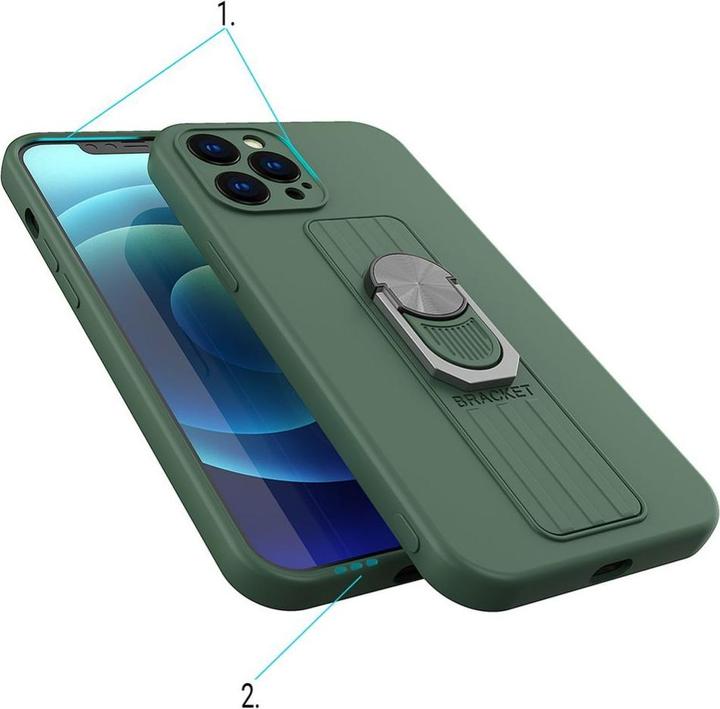 Produktbild Hurtel Ring Case Silikonhülle mit Fingergriff und Ständer für iPhone 12 Pro Max mint (Apple iPhone 12 Pro Max)