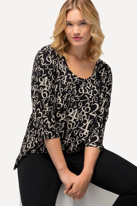 Actual product image Ulla Popken Number Print 3/4 Sleeve Tee (50, 52)