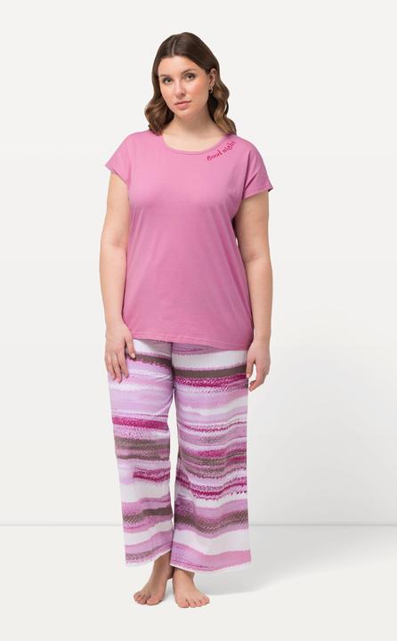 Image du produit Ulla Popken Pyjama à rayures avec broderie, col rond et manches courtes (46, 48)