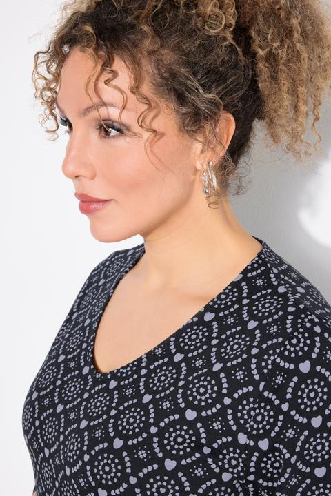 Image du produit Ulla Popken Robe en jersey, décolleté en V et manches 3/4, coupe évasée (60)