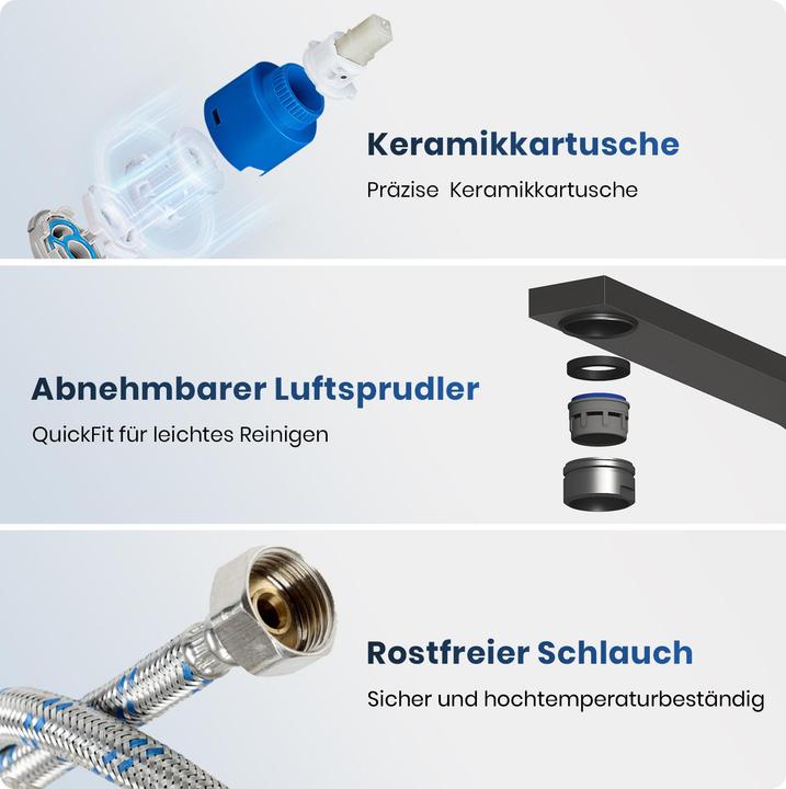 Produktbild Emke Küchenarmatur Weiss Matt Ultradünnes Design 30x22x10 cm 360° drehbar Edelstahl Einfach