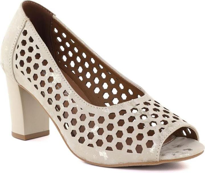 Jezzi Beige open toe pumps with openwork heel, ASA283-7