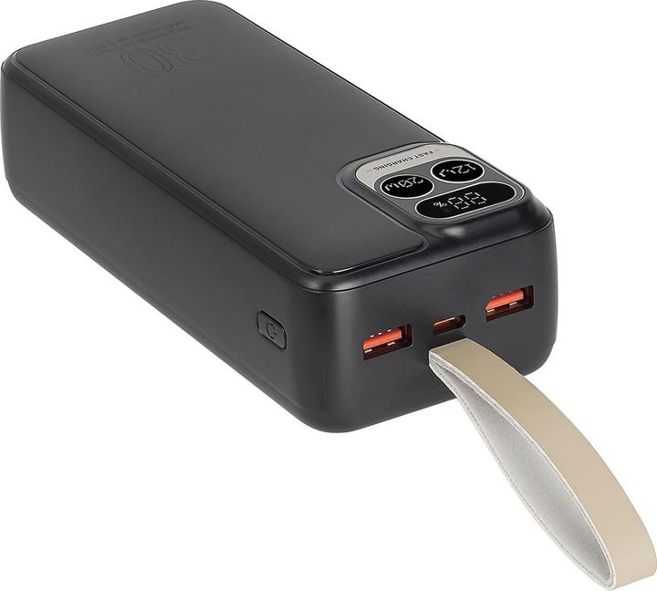 Produktbild Rivacase Powerbank 30000 mAh USB-C 20W + LCD schwarz (1x I/O USB-C PD 18W / PD 20W 2x USB-A QC 3.0 (30000 mAh, 20 W, 111 Wh)