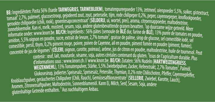 Nutritional values and ingredients Knorr Pasta Snack Arrabbiata cup, instant ready meal with spicy sauce, prepared in 5 minutes (80 g)