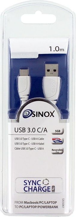 Produktbild Sinox i-Media - USB-Kabel - USB Typ A (Stecker) auf USB-C (Stecker) reversibel - USB 3.0 - 1 m - wei