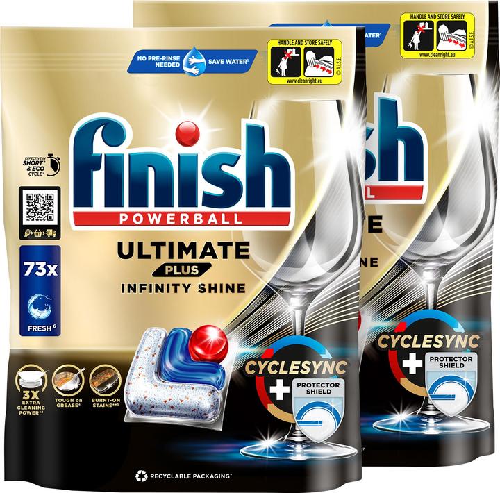 Image du produit Finish Détergent pour lave-vaisselle Ultimate Plus Infinity Shine 2 x 73 tabs (Tabs, 146 Cycles de lavage)