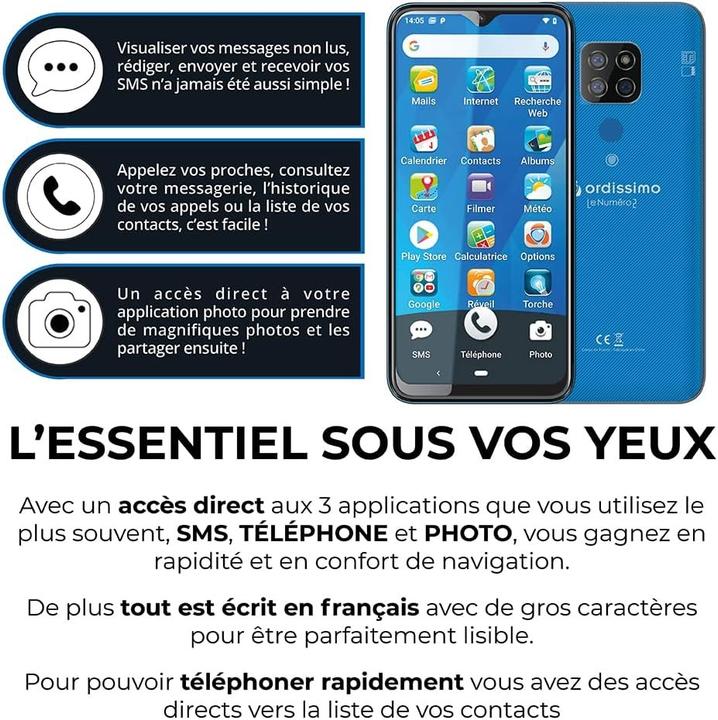 Produktbild Ordissimo Le Numéro 2 (64 GB, Blue, 6.30", Dual SIM, 4G)