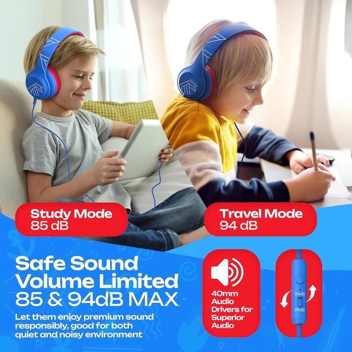 Produktbild PowerLocus PLED Kinderkopfhörer USB-C-Kabelgebunden blue/red