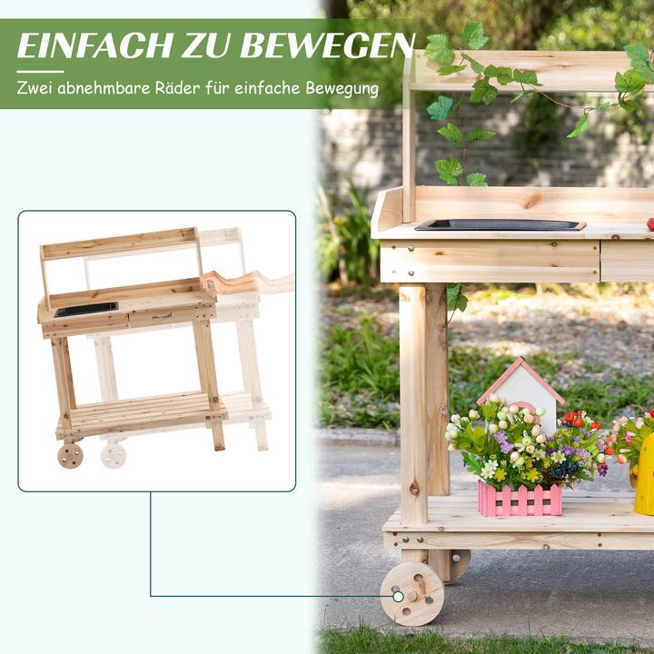 Produktbild Outsunny Gärtnertisch mit Waschbecken und Rollen (92 cm)