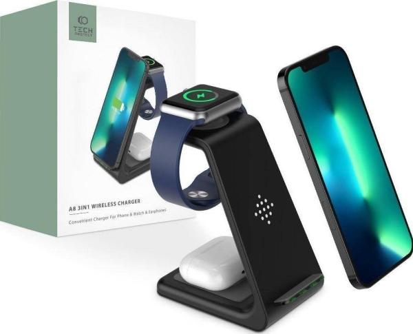 Immagine prodotto Tech-Protect Cover caricatore wireless A8 3in1, nero (10 W)