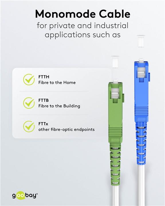 Image du produit Goobay Câble à fibre optique FTTH, monomode OS2 White, blanc simplex, 20 m (S/UTP, CAT6, 20 m)