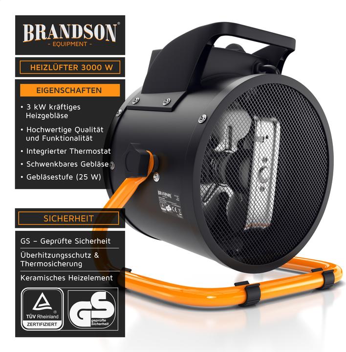Produktbild Brandson Heizlüfter 3000 Watt, 3 kW Heizgebläse, Keramik Elektroheizgebläse für Baustelle, Keramikheizlüfter (3000 W)