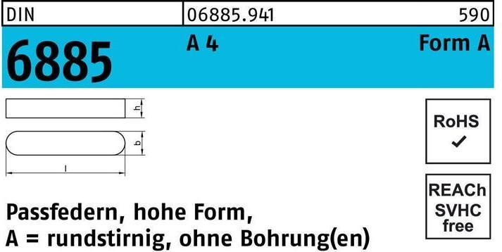 Produktbild Passfeder DIN 6885 Form A rundstirnig/o.Bohrung A 6 x 6 x 16 A 4