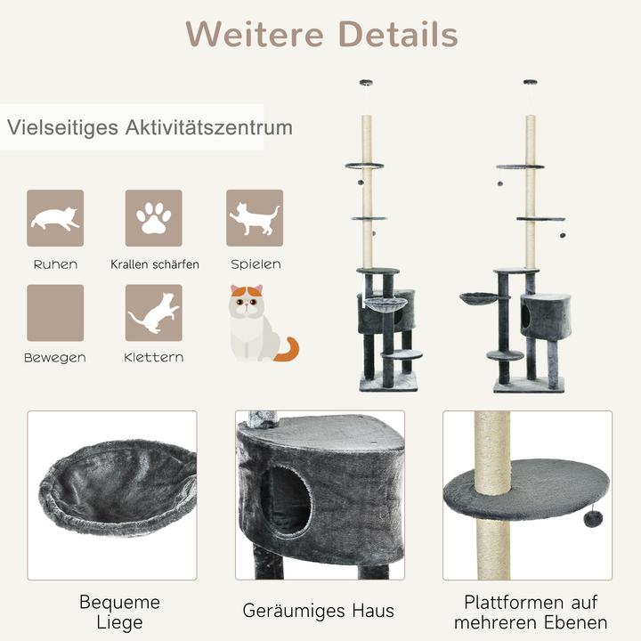 Image du produit PawHut Arbre à chat avec grotte (260 cm, Gris foncé)