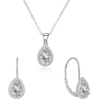 Beneto, Schmuck Set, Glittering Silver Jewelry Set with Zircons AGSET194R (Necklace, Earrings), Silber