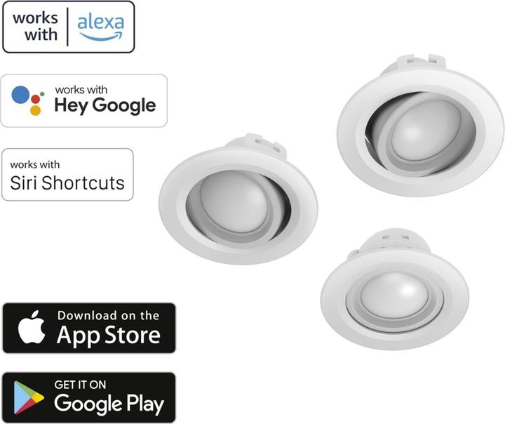Actual product image Hama WLAN LED recessed spotlight, 5W, control by voice/app, adjustable, 3pcs, white (380 lm)