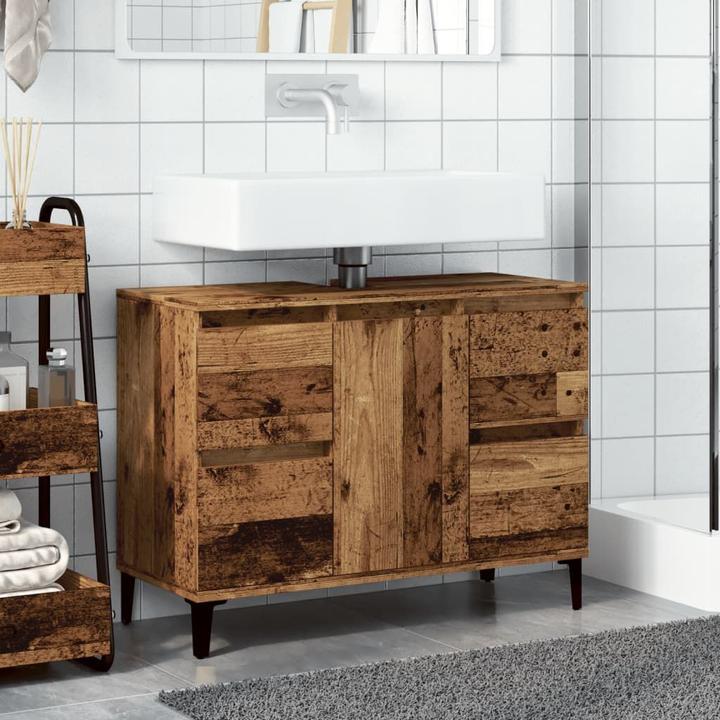 Produktbild VidaXL Waschbeckenunterschrank Unterschrank Badschrank Badmöbel Altholz-Optik (80 x 33 x 60 cm)