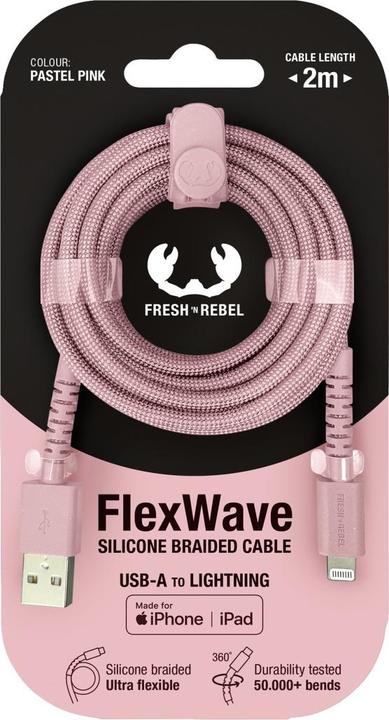 Image du produit Fresh'N Rebel Fresh 'n Rebel USB-A zu Lightning silicone geflochtenes Kabel "FlexWave" 2m, Pastel Pink (2 m, 12 W)