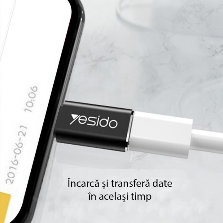 Actual product image Yesido - OTG Adapter (GS03) - Lightning to Type-C, Plug & Play, 480Mbps - Black (Lightning, USB-C)