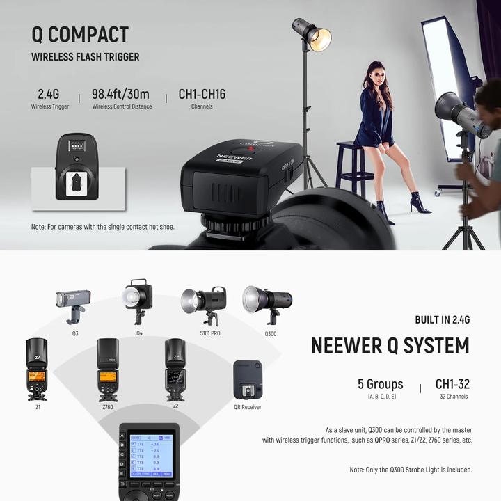 Actual product image Neewer Q300 300W 2.4G Outdoor Studio Flash Strobe with Li-Ion Battery (EU) (Flash head, 300 Ws)