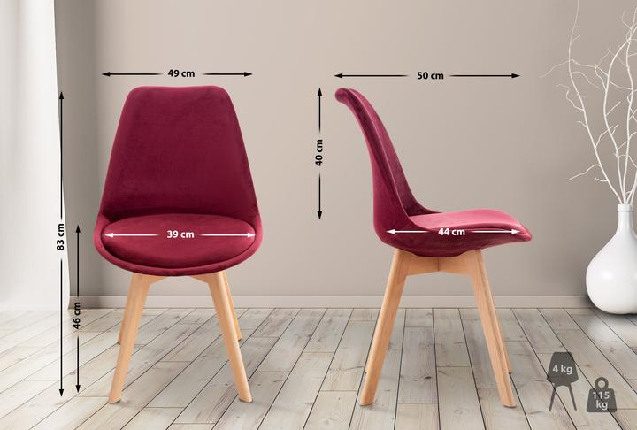Image du produit CLP Lot de 4 chaises Linares velours bordeaux