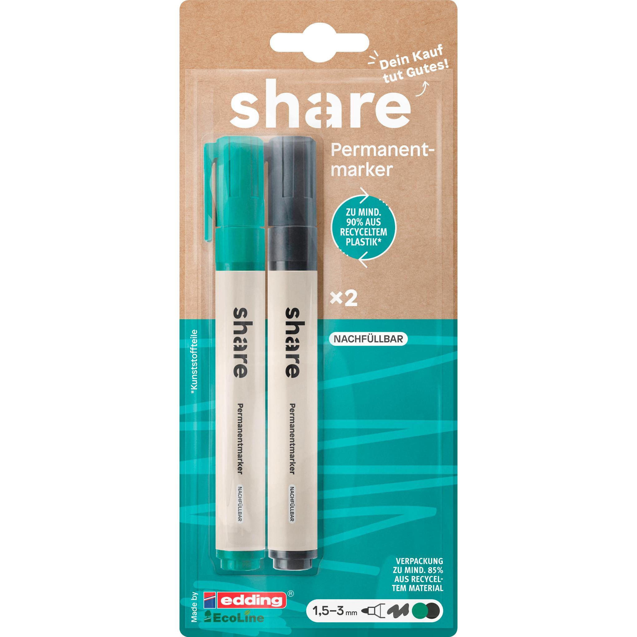 Share, Marker, Permanentmarker Y-09-09-04 sortiert 2St. (Grün, Schwarz, 3 mm, 2 x)