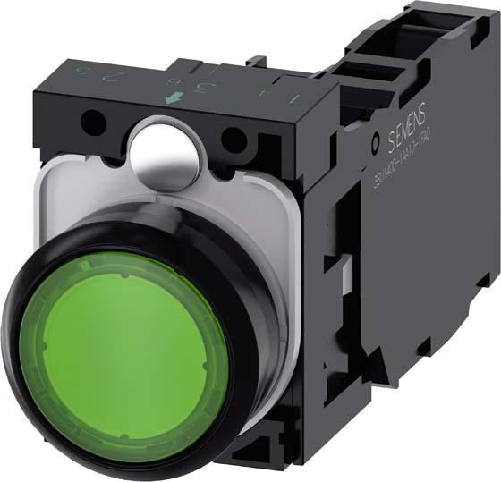 Produktbild Siemens Drucktaster 1f gn rnd Ř22mm 1S 1Ö 1W 3SU1106-0AB40-1FA0