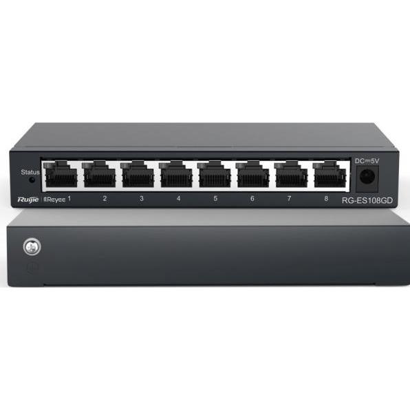 Ruijie 8-Port Gigabit unmanaged Switch, 8 Gigabit RJ45 Ports,Steel Case (8 Ports), Netzwerk Switch
