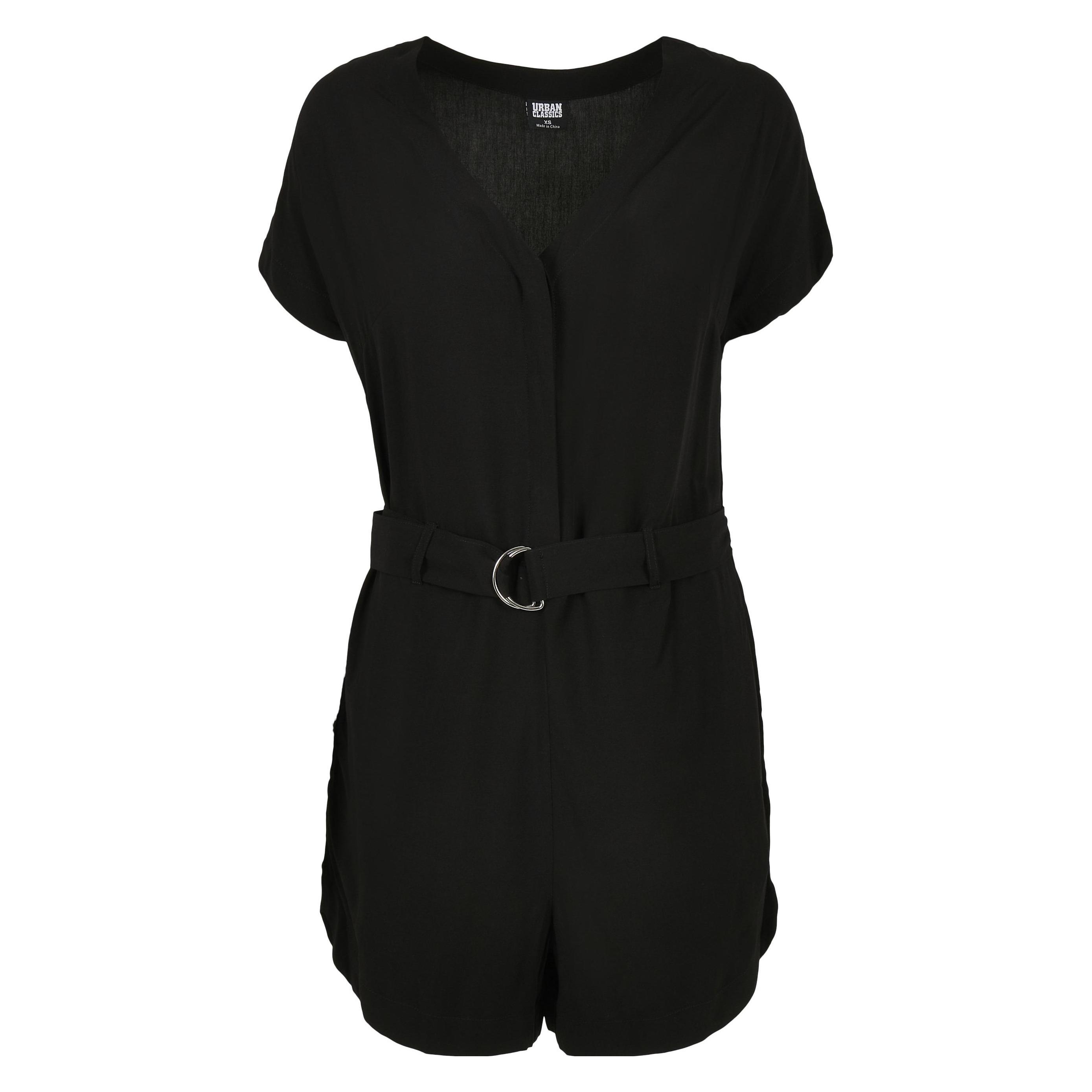Urban Classics, Damen, Jumpsuits, Ladies Short Viscose Belt Jumpsuit, Schwarz, (L)