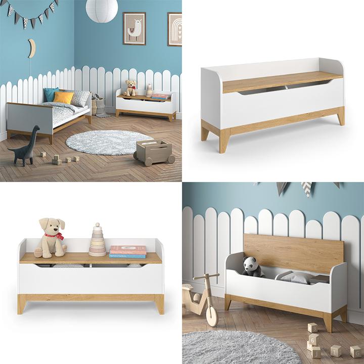 Produktbild VitaliSpa Spielzeugtruhe Malia, Weiss/Eiche, 107.2 x 50 cm mit Sitzbank