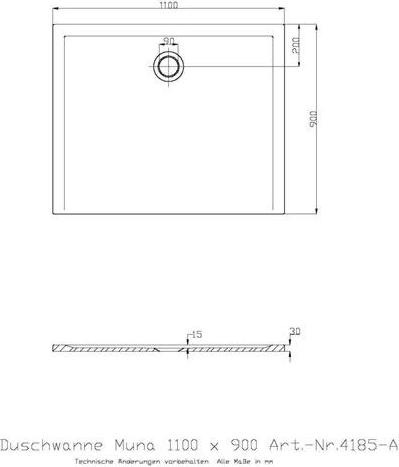 Actual product image Hoesch Mineral cast shower tray MUNA 1100 x 900 x 30 mm white