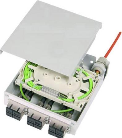 Actual product image Telegärtner STX mounting rail distributor with 6xST duplex, multimode, splice cassette, pigtails OM3, 12x (CAT6, 0.14 m)