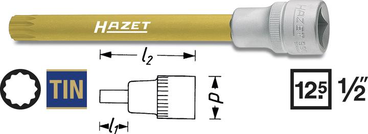 Produktbild HAZET Schraubendreher-Steckschlüsseleinsatz 990SLG-12 ∙ Vierkant12,5 mm (1/2 Zoll) ∙ Innen Vielzahn…