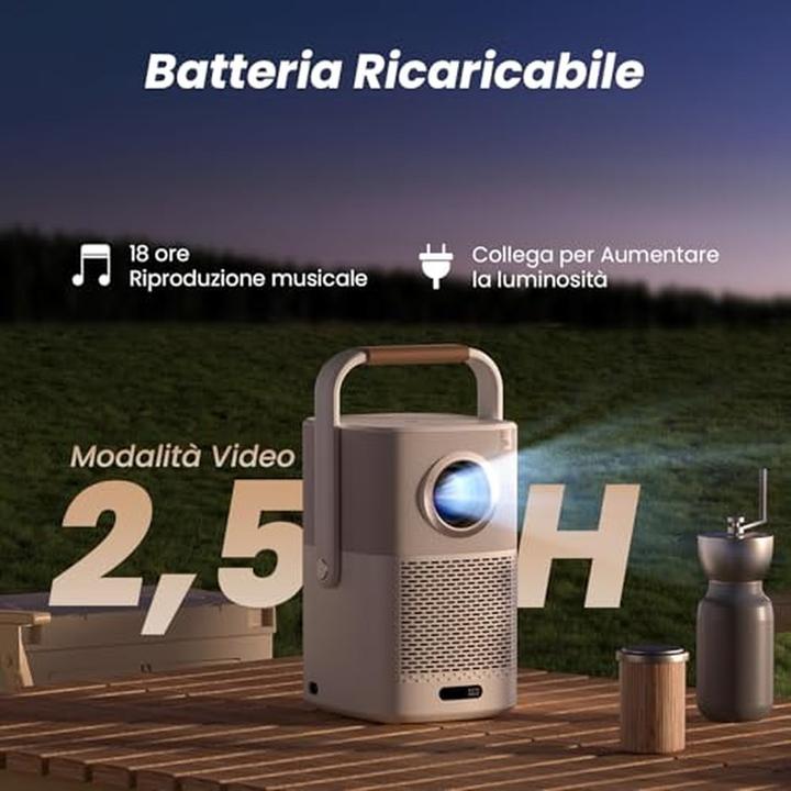 Image du produit Yaber Projecteur portable Full HD 1080p avec batterie intégrée, WiFi 6 et Bluetooth (Full HD, 450 lm)