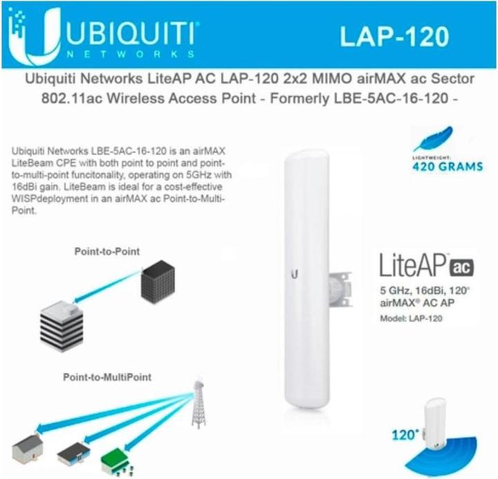 Productafbeelding Ubiquiti LAP-120: WLAN AP& Bridge, 5Ghz (867 Mbit/s)