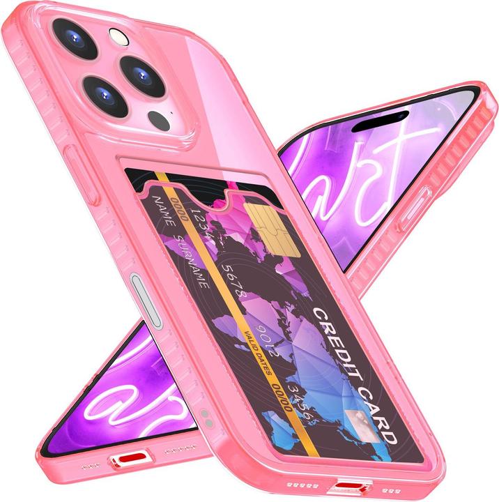 Produktbild Nalia Klar Transparente Neon Silikon Hülle Kartenhalter (Apple iPhone 16 Pro)