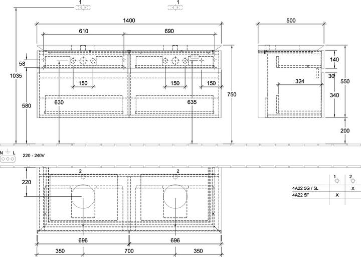 Produktbild Villeroy & Boch Legato Waschtischunterschrank B669, 1400x550x500mm, 2 Waschtische (147 x 50 x 57 cm)