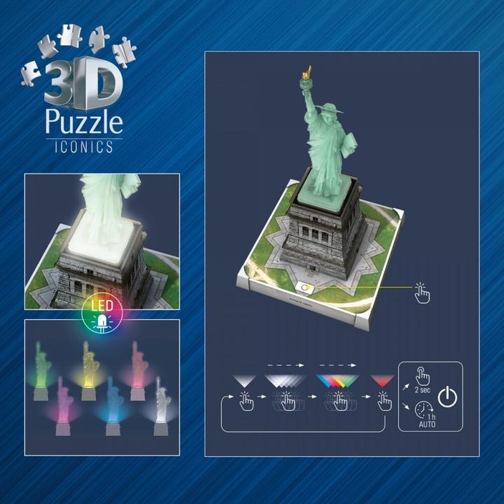 Productafbeelding Ravensburger 3D Puzzle 108 Teile - Iconics: Freiheitsstatue - mit Licht (108 onderdelen)