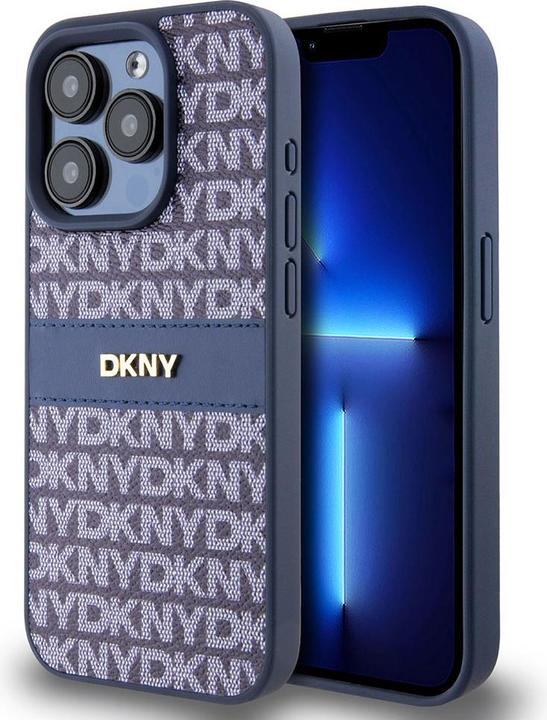 Actual product image DKNY PU Leather Repeat Pattern Tonal Stripe Case for iPhone 15 Pro Blue (Apple iPhone 15 Pro)