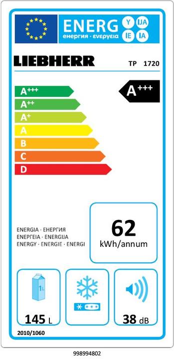 Label énergétique Liebherr TP 1720 Confort (145 l)