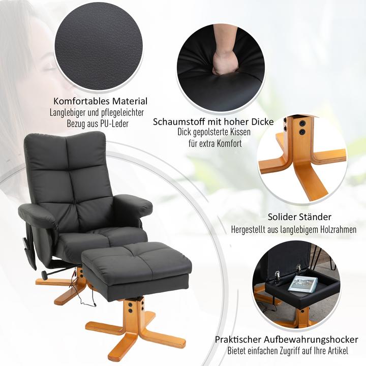 Produktbild Homcom Massagestuhl Kunstleder, Schaumstoff, Holz Schwarz